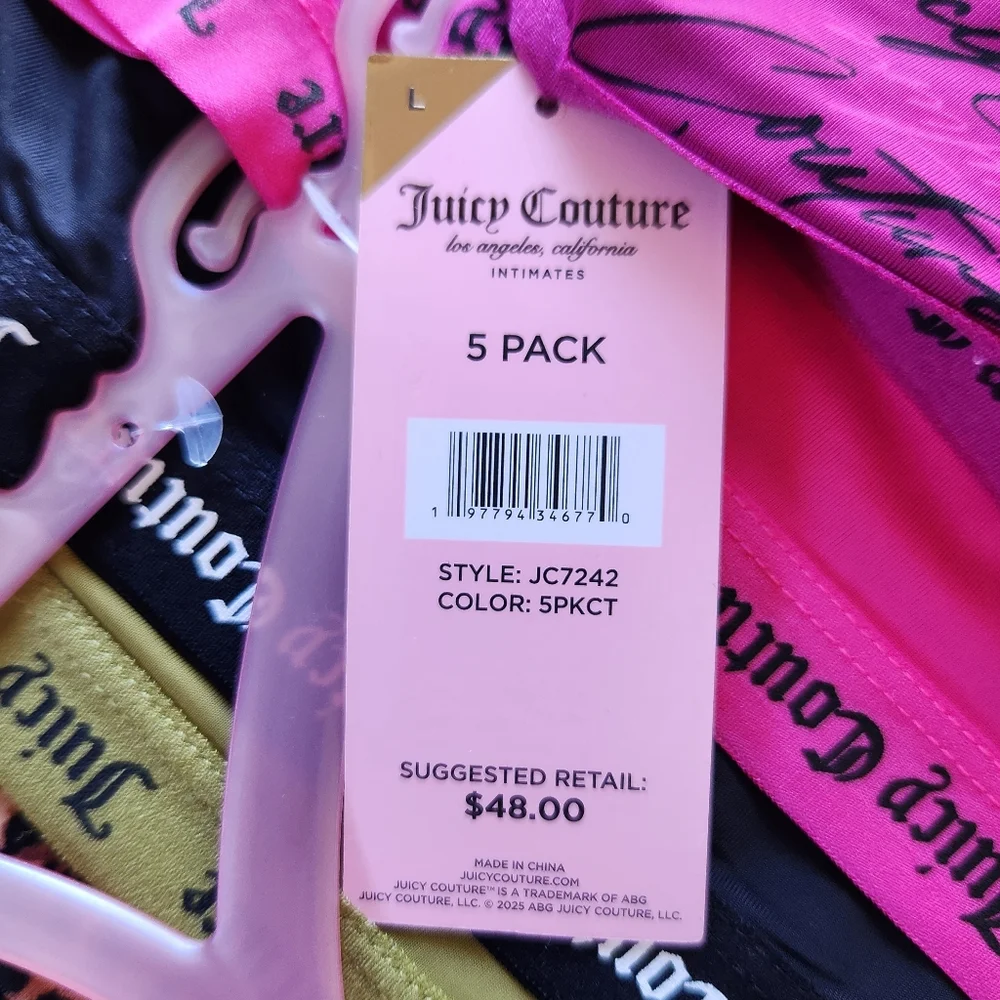 NWT Juicy Couture Underwear Set 5 Pack Hipster Briefs Green Pink, Women's Size L